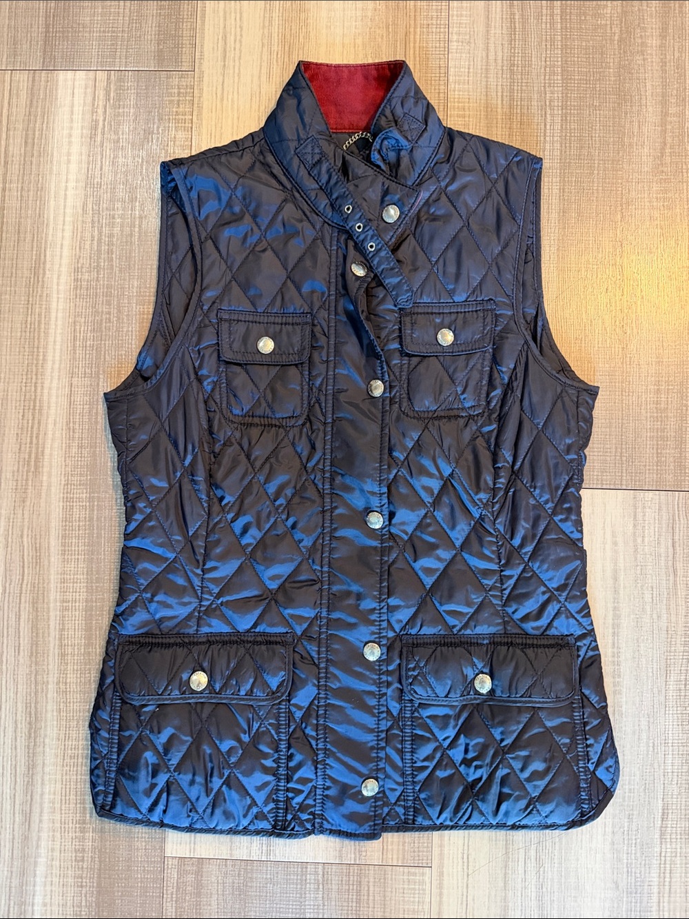 Banana Republic Quilted Navy Vest with Red Collar